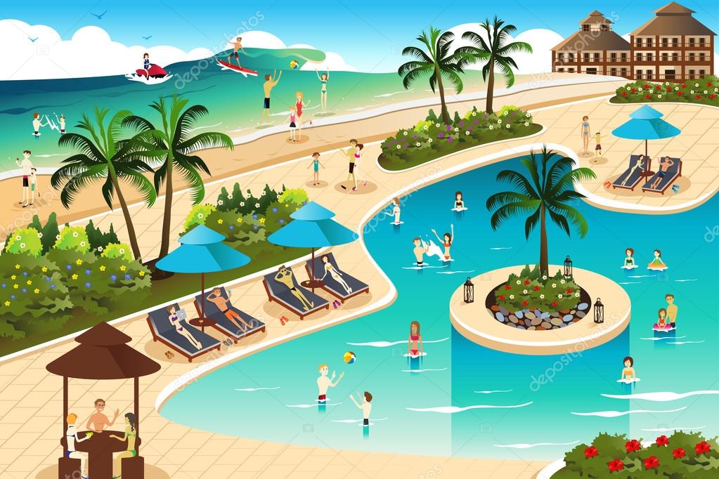 Scene in a tropical resort — Stock Vector © artisticco 71367355