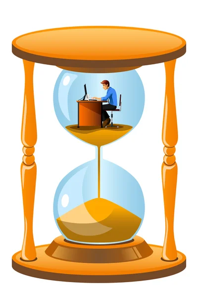 Office worker inside the hourglass — Stock Vector