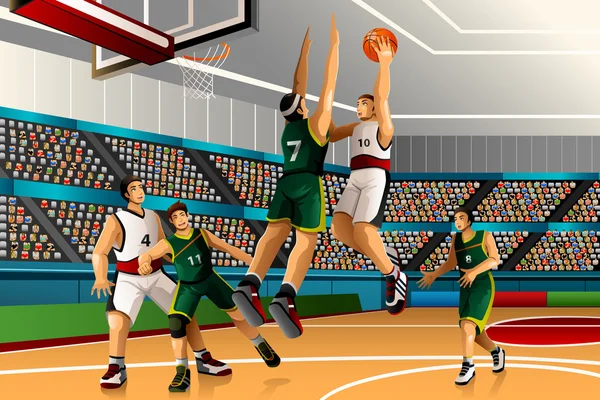 Persone che giocano a basket nella competizione — Vettoriale Stock