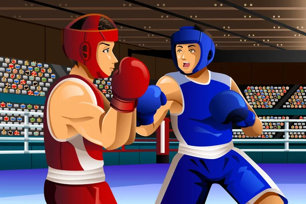 Boxeadores peleando en ring — Vector de stock
