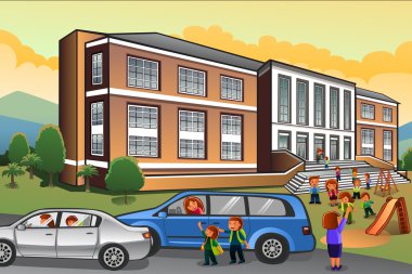 Parents Picking Up Kids from School clipart