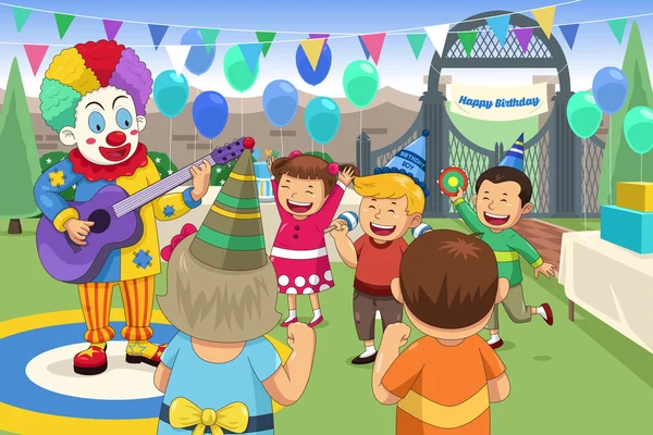 Clown at a kids birthday party — Stock Vector