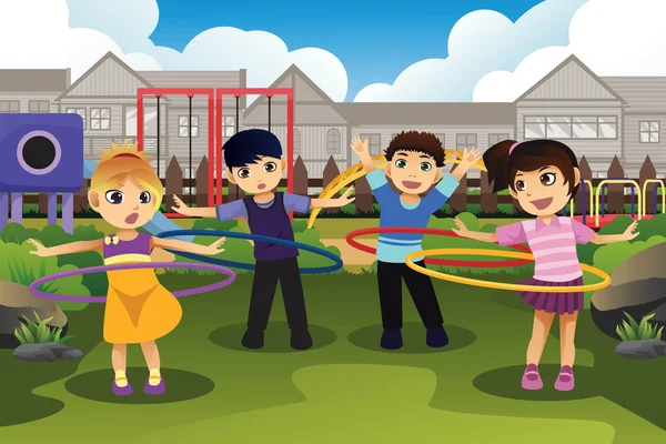 Bambini che giocano hula hoop nel parco — Vettoriale Stock