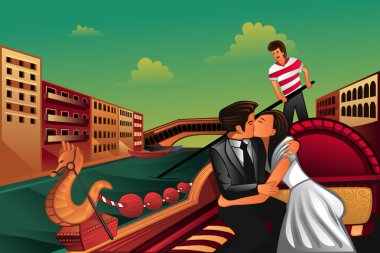 Young couple kissing on boat