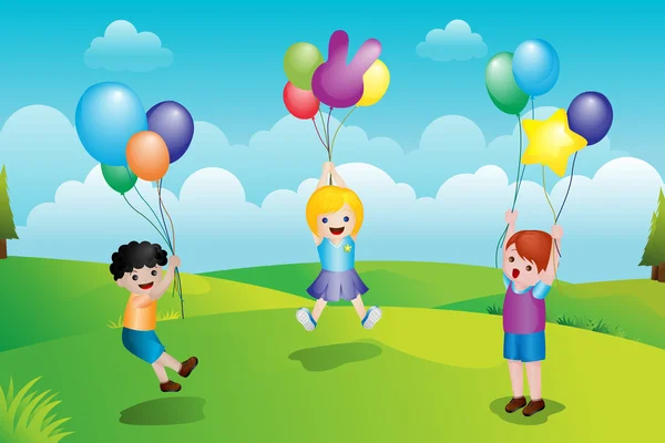 孩子们玩着气球 — 图库矢量图片