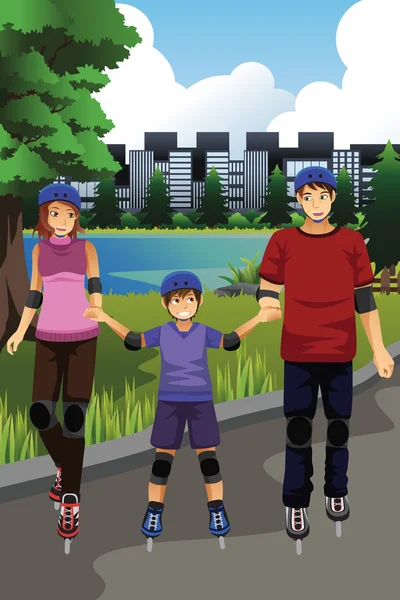 Roller en famille dans un parc — Image vectorielle