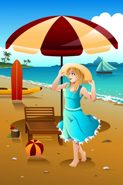 Fille à la plage — Image vectorielle