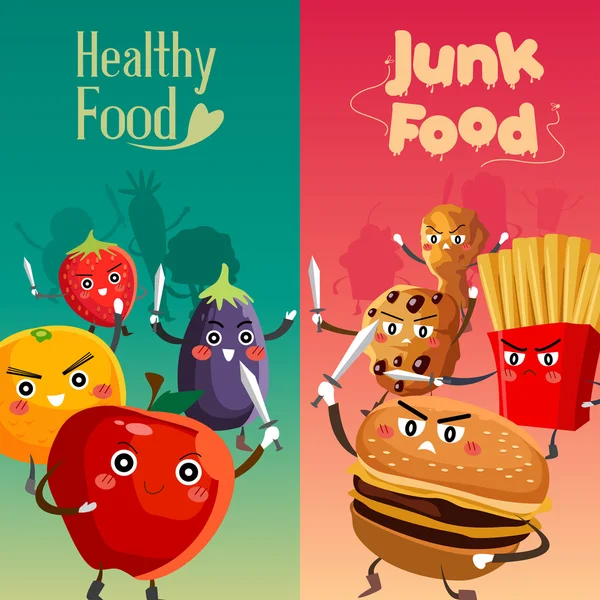 Healthy Food Versus Unhealthy Food — Stock Vector