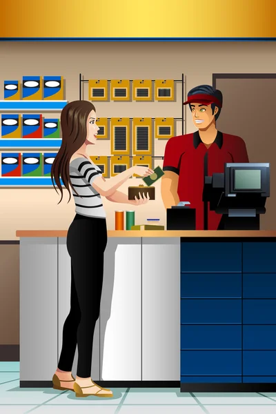 Femme payant la caissière au magasin — Image vectorielle