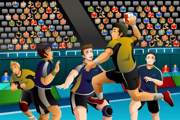 Menschen, die im Wettbewerb Handball spielen — Stockvektor