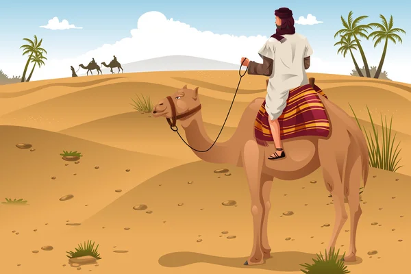Arabian rida kameler på öknen — Stock vektor