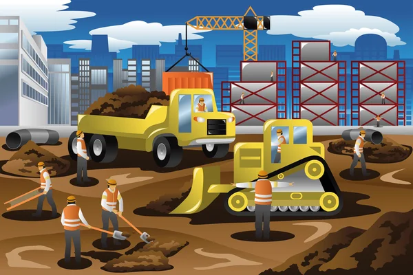 Travailleurs sur un chantier — Image vectorielle