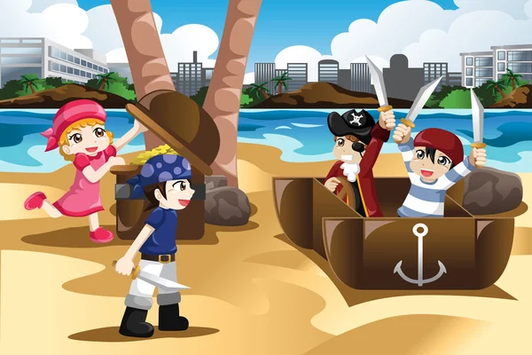 Kinderen spelen als Pirates — Stockvector