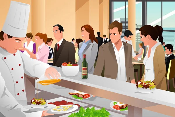 Gente de negocios comiendo en una cafetería — Vector de stock