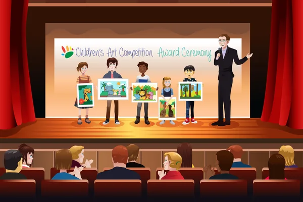Παιδιά, παραλαμβάνοντας το βραβείο στην τέχνη ανταγωνισμού — Διανυσματικό Αρχείο