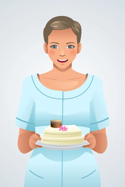 Woman Holding a Plate of Cake — Stock Vector