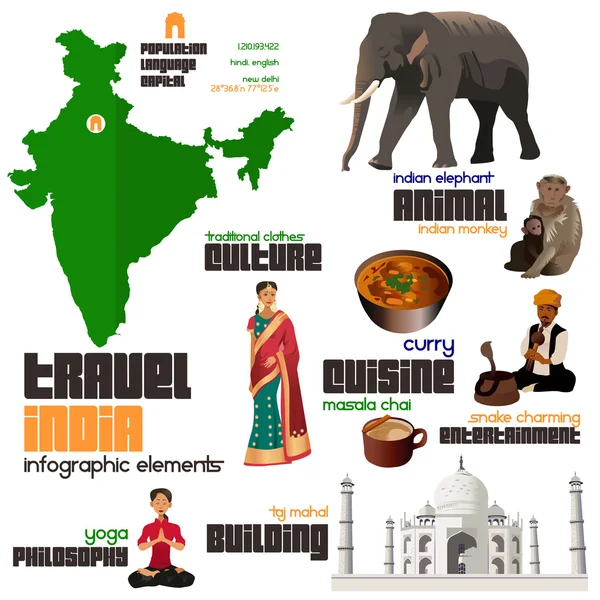 Éléments d'infographie pour voyager en Inde — Image vectorielle