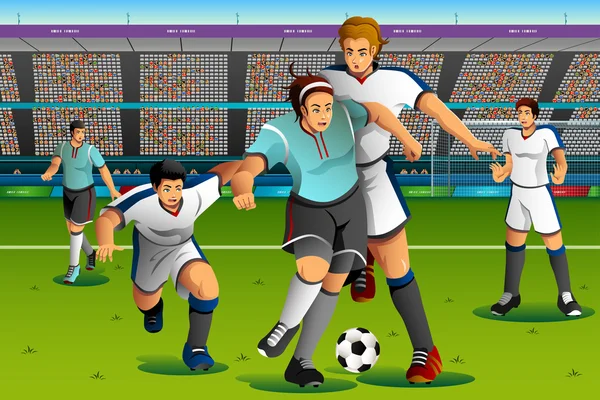 Gente jugando al fútbol en la competencia — Vector de stock