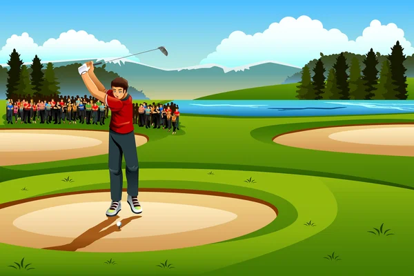 Чоловік грає в гольф на конкурсі — стоковий вектор
