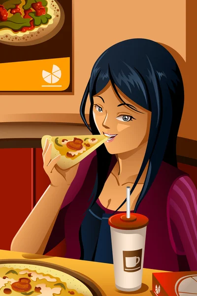 Chica comiendo pizza — Archivo Imágenes Vectoriales