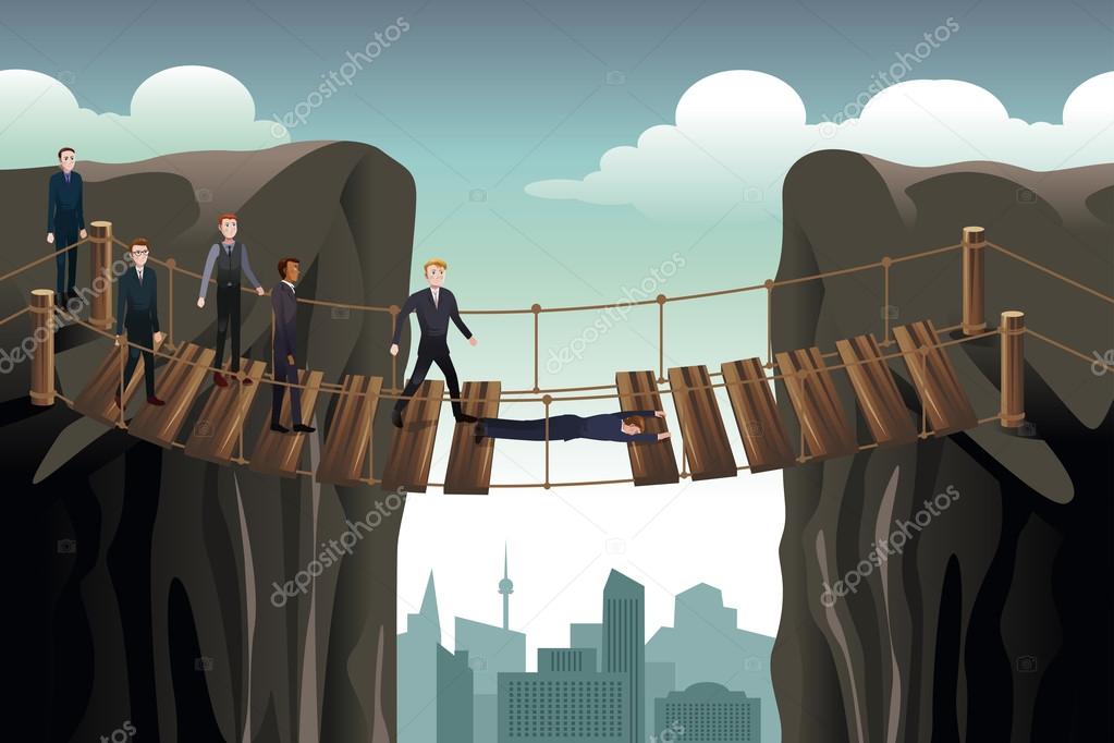 Businessman Helping His Colleagues Crossing  the Bridge For Team