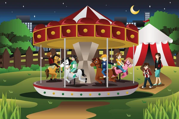 Enfants sur Merry Go Round — Image vectorielle