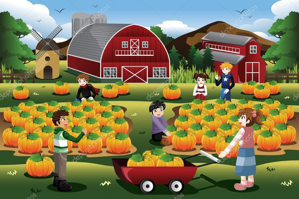 Kids on a Pumpkin Patch Trip in Autumn or Fall Season Stock Vector Image by  ©artisticco #83732224