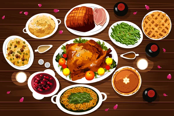 感恩节大餐的食物 — 图库矢量图片