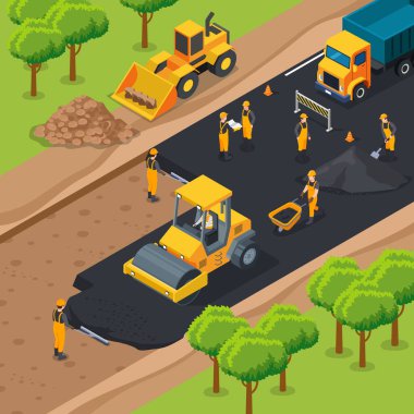 A vector illustration of Isometric of a Road Construction Workers
