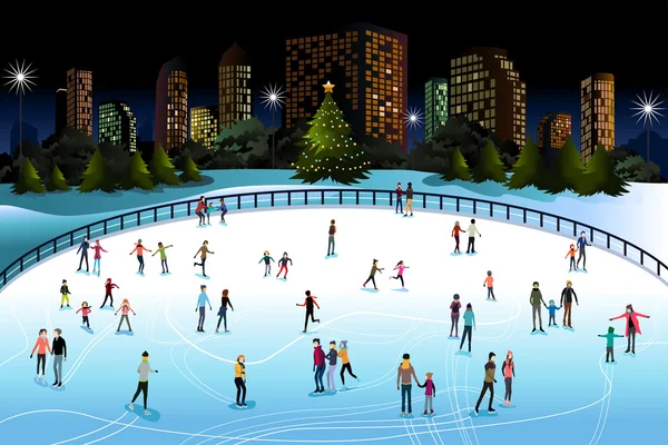 Personas Patinaje sobre hielo al aire libre — Archivo Imágenes Vectoriales