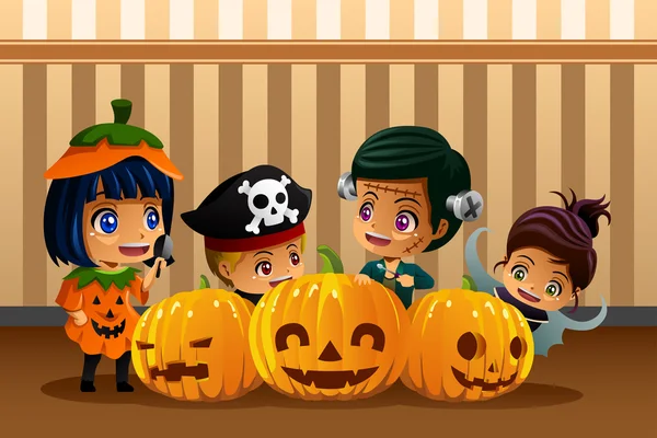 Crianças vestindo trajes de Halloween — Vetor de Stock