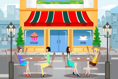 Out bir Cafe dışında asılı insanlar