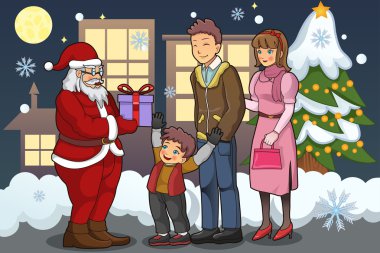 Bir çocuğa Noel Baba Giving dışarı Noel hediyeleri