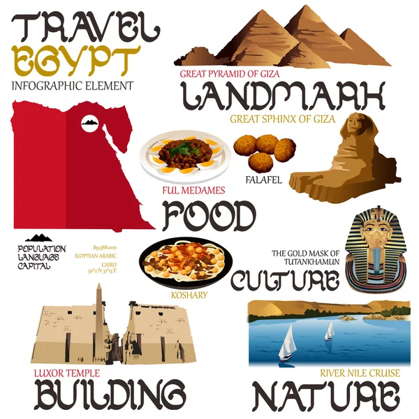 Elementi infografici per viaggiare in Egitto — Vettoriale Stock