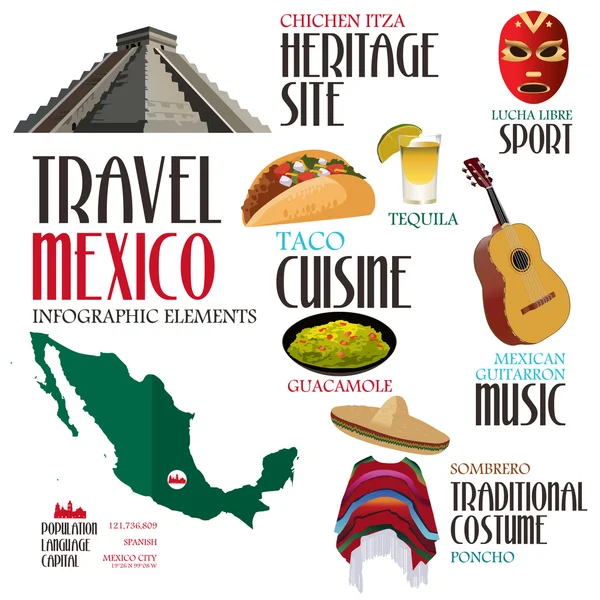 Elementi infografici per viaggiare in Messico — Vettoriale Stock