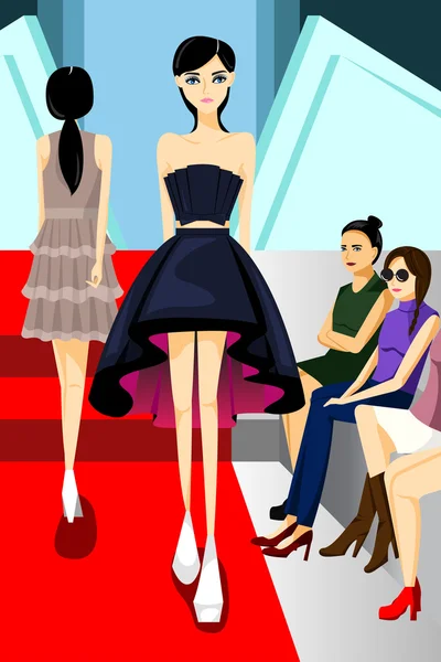 Modelo de moda caminando en desfile — Vector de stock