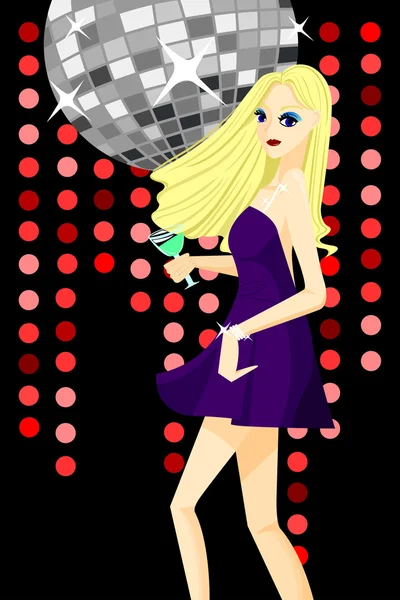 Chica bailando con fondo discográfico — Vector de stock