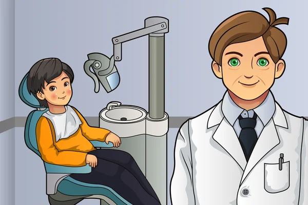 Niño en el consultorio del dentista — Vector de stock