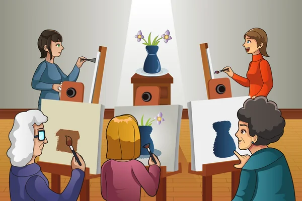 Lidé ve třídě malířství — Stockový vektor