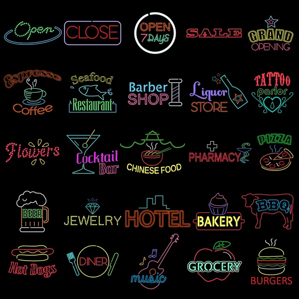 Iconos de Neon Store Signos — Vector de stock