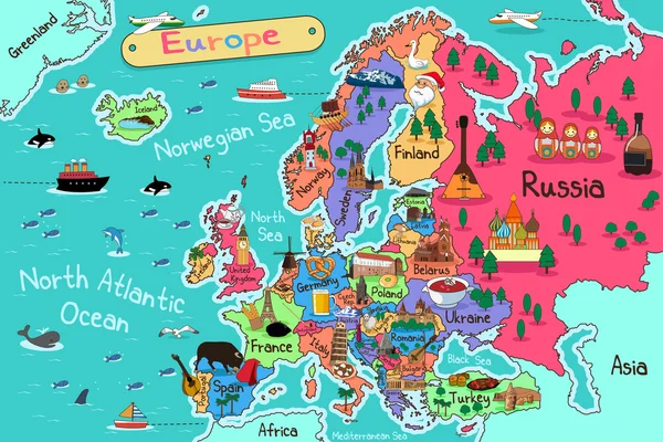 Mapa de dibujos animados de Europa — Archivo Imágenes Vectoriales