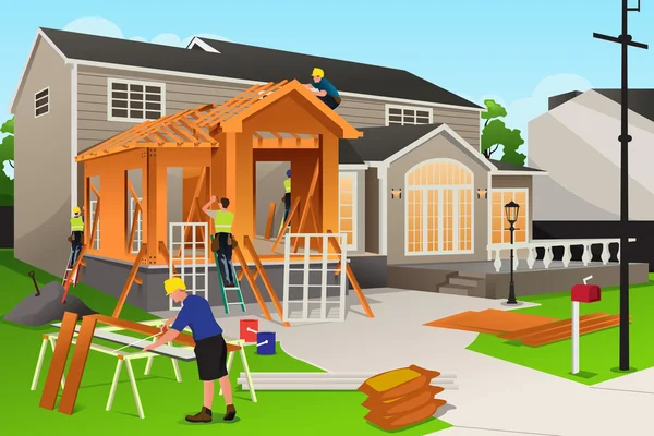 Travailleurs travaillant sur la rénovation domiciliaire — Image vectorielle