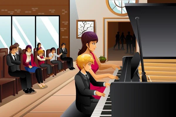 Jongen in Piano overweging — Stockvector