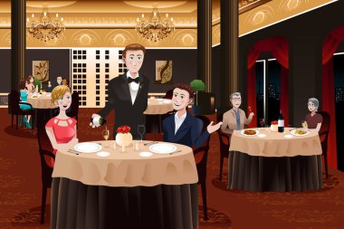 Waiter Serving Customers clipart