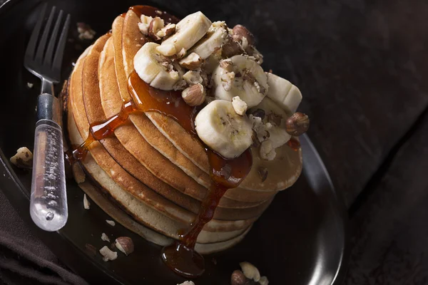 A stack of pancake with banana — Stock Photo, Image
