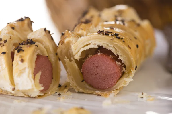 Freshly baked sausage rolls — Stock Photo, Image