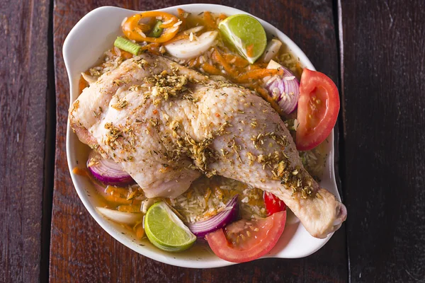 Chicken leg with rice — Stock Photo, Image
