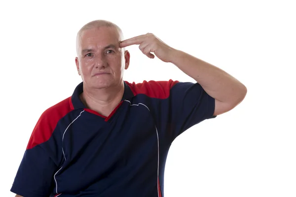Kayıtsız adam kafasına iki parmak işaret — Stok fotoğraf