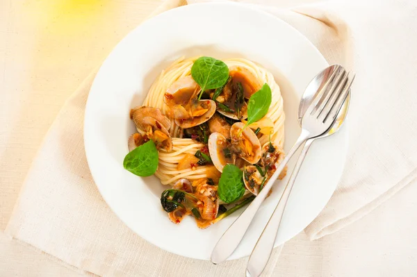 Skaldjur och pasta — Stockfoto