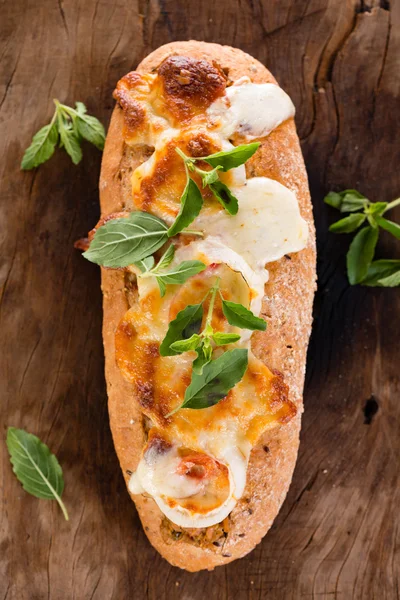 Pizza baguette with mozzarella — Stock Photo, Image